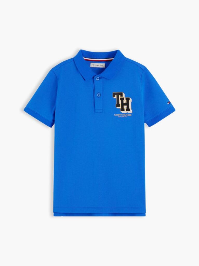 Blue Polo Pique Cu Croiala Regular Si Logo  Baieti