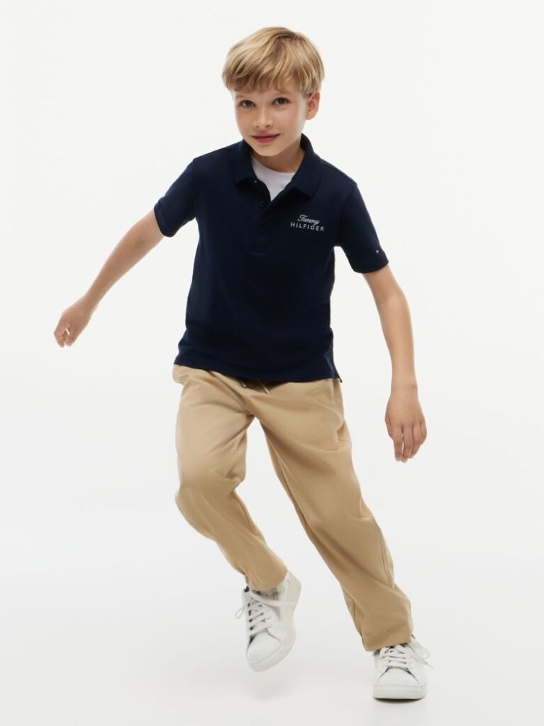 Blue Polo Cu Croiala Regular Si Logo  Baieti