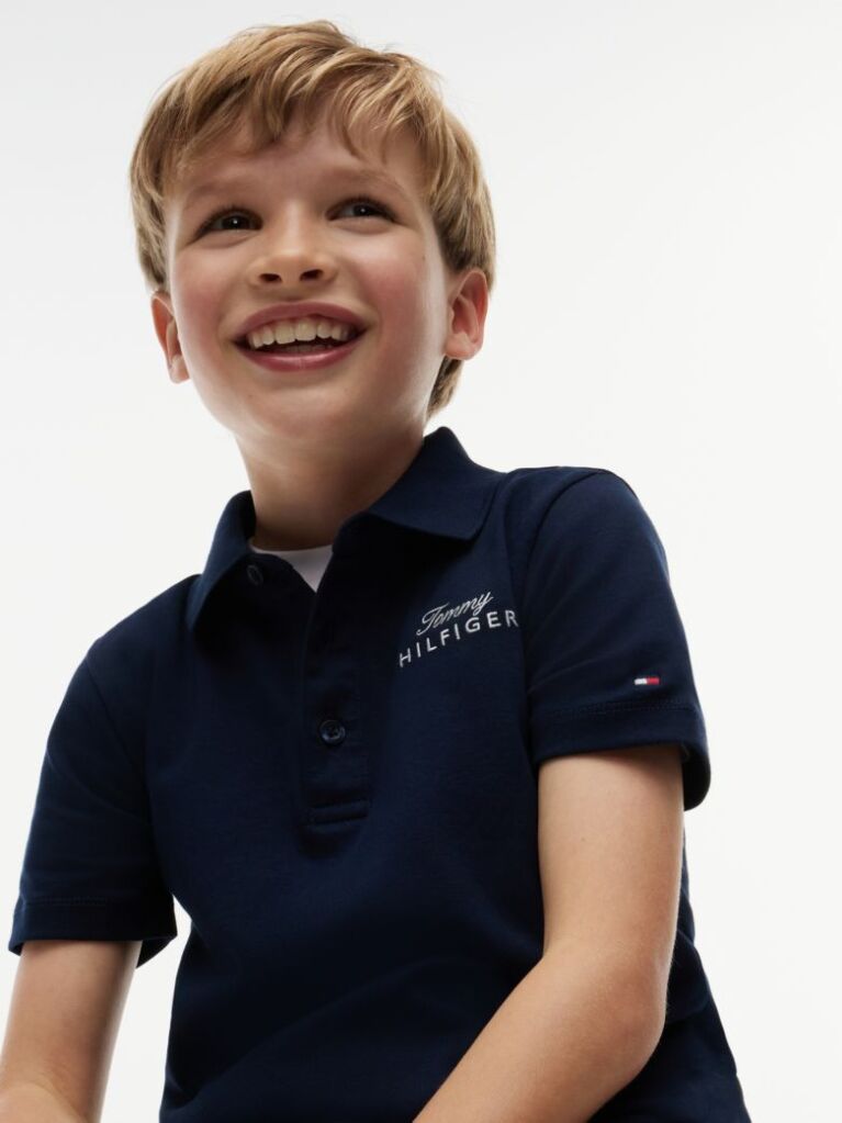 Blue Polo Cu Croiala Regular Si Logo  Baieti