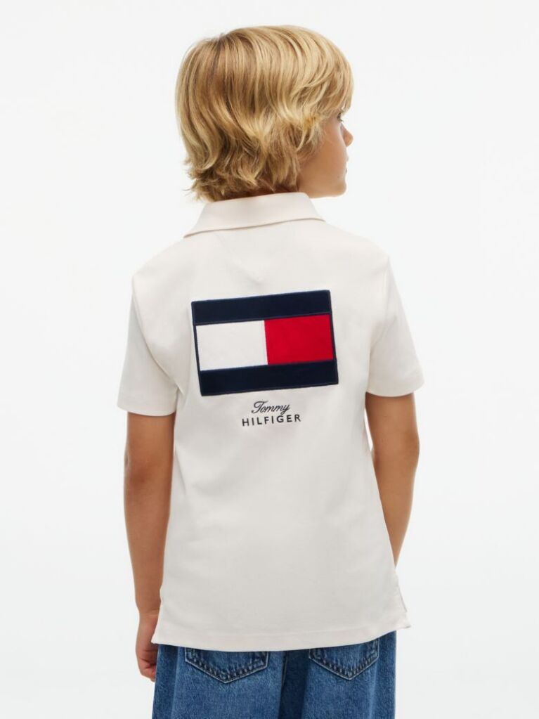 Alb Polo Cu Croiala Regular Si Logo  Baieti