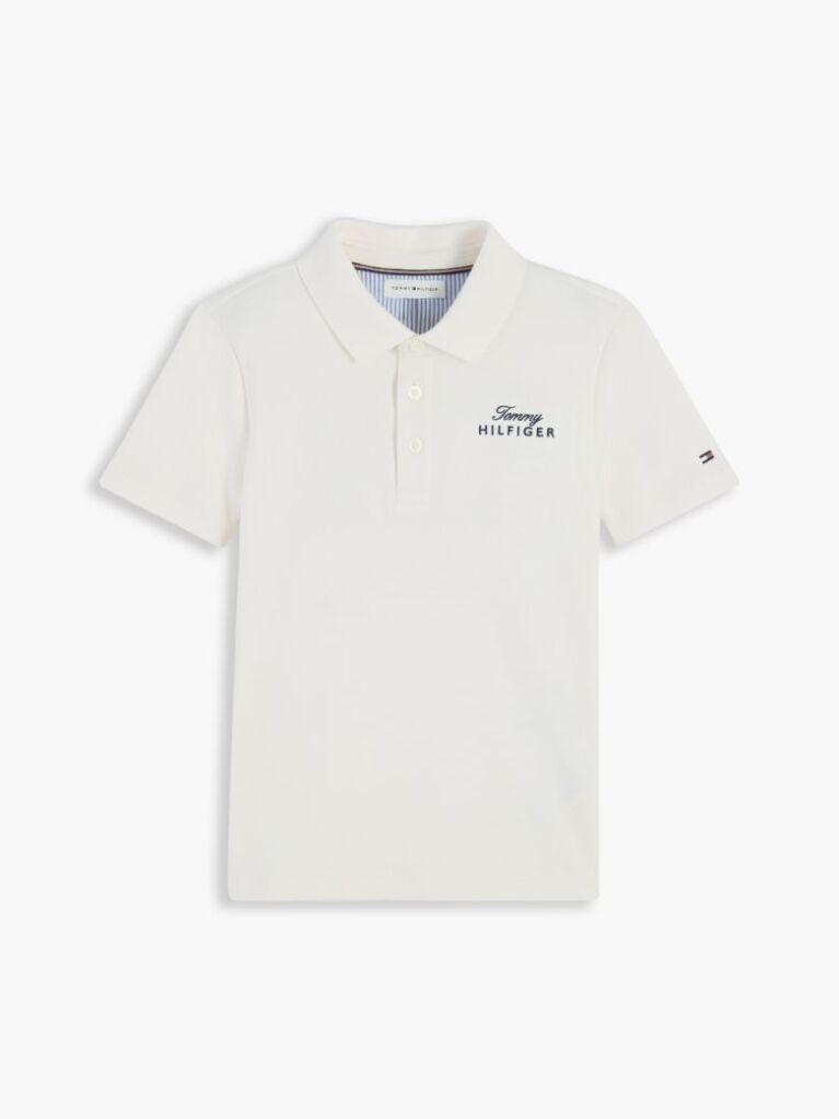 Alb Polo Cu Croiala Regular Si Logo  Baieti