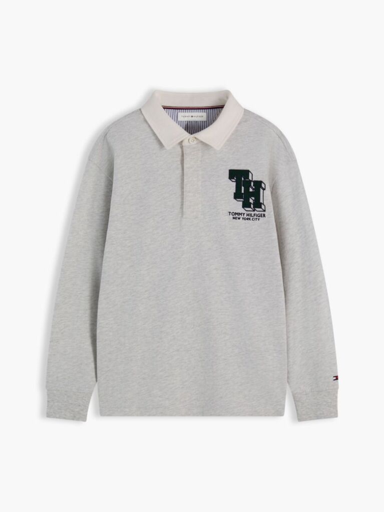 Gri Polo Rugby Varsity Din Jerseu Cu Logo Brodat  Baieti
