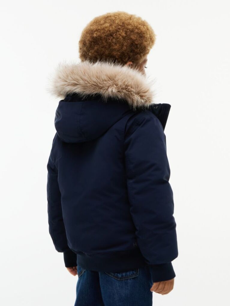 Blue Geaca Parka Cu Blana Artificiala Si Croiala Lejera  Baieti
