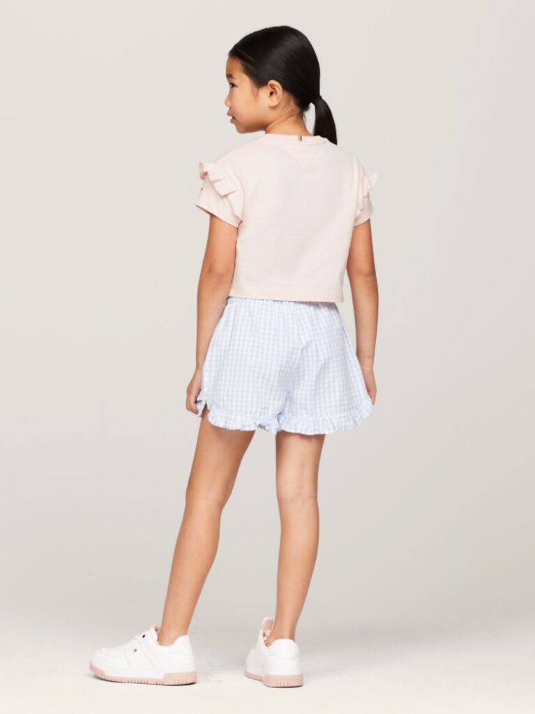 Roz Tricou Cu Maneci Cu Volane Si Emblema  Fete
