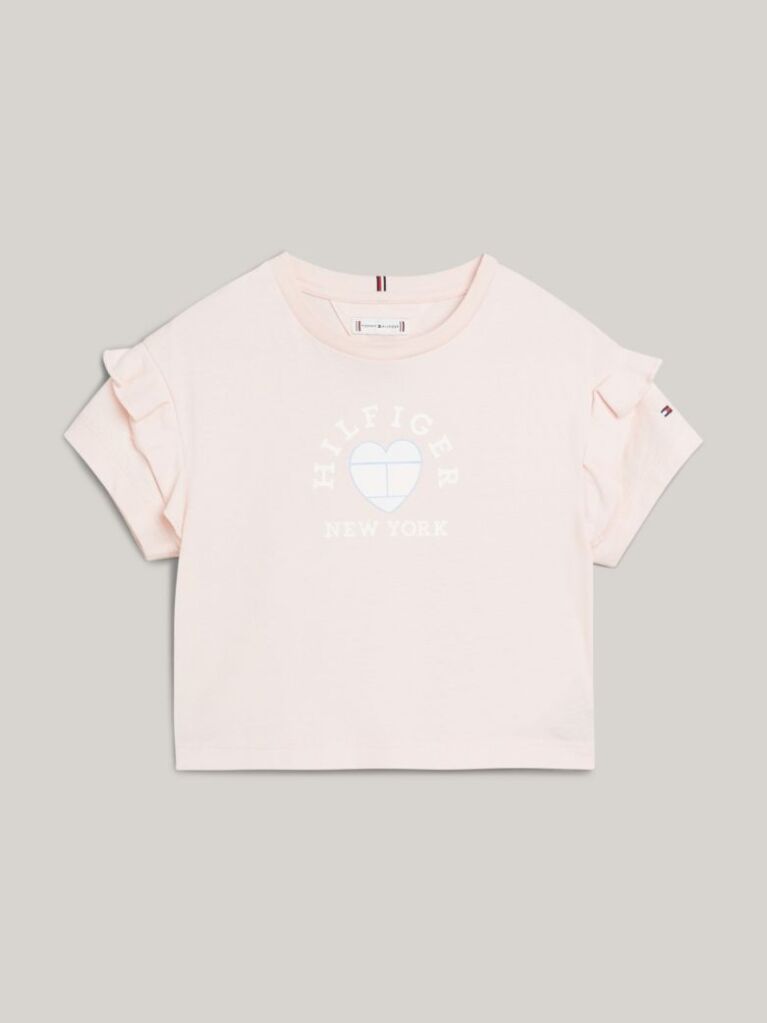 Roz Tricou Cu Maneci Cu Volane Si Emblema  Fete