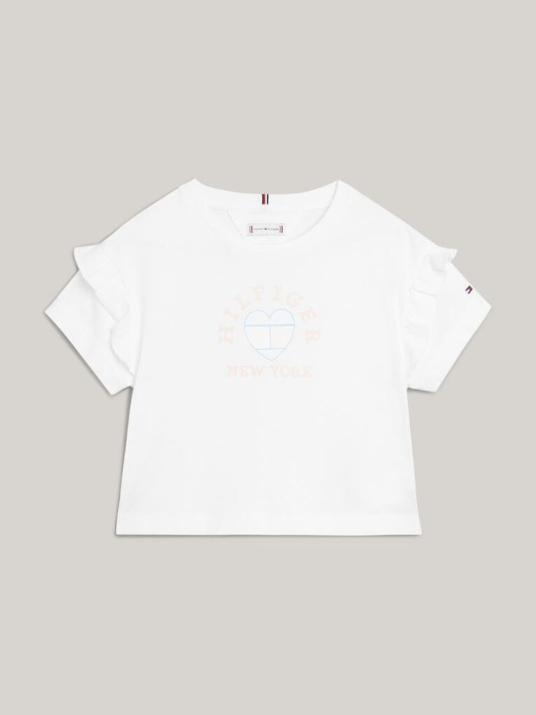 Alb Tricou Cu Maneci Cu Volane Si Emblema  Fete