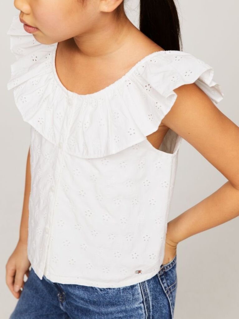White TH Monogram Broderie Anglaise Cropped Blouse  Girls