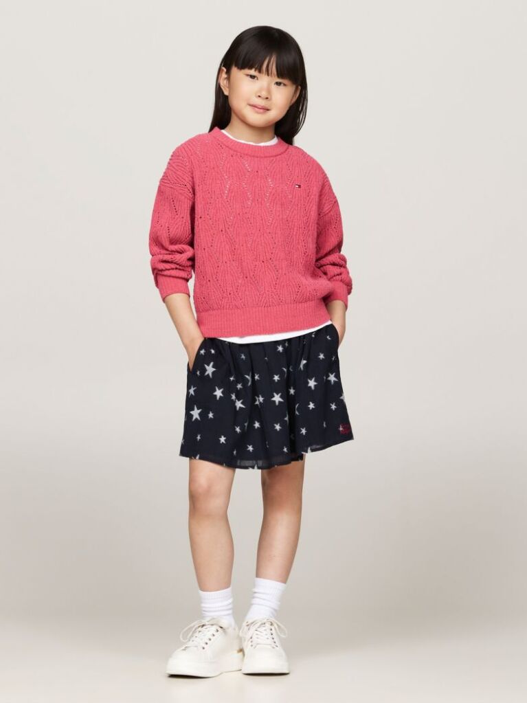 Rosu Pulover Chenille Relaxed Cu Tricot Perforat  Fete