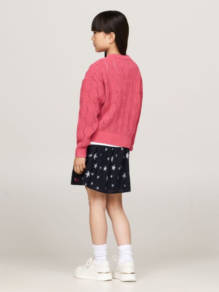 Rosu Pulover Chenille Relaxed Cu Tricot Perforat  Fete