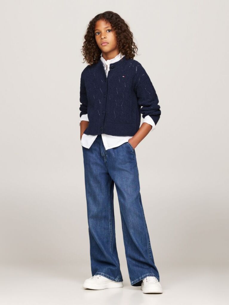 Blue Open Knit Chenille Boxy Cardigan  Girls