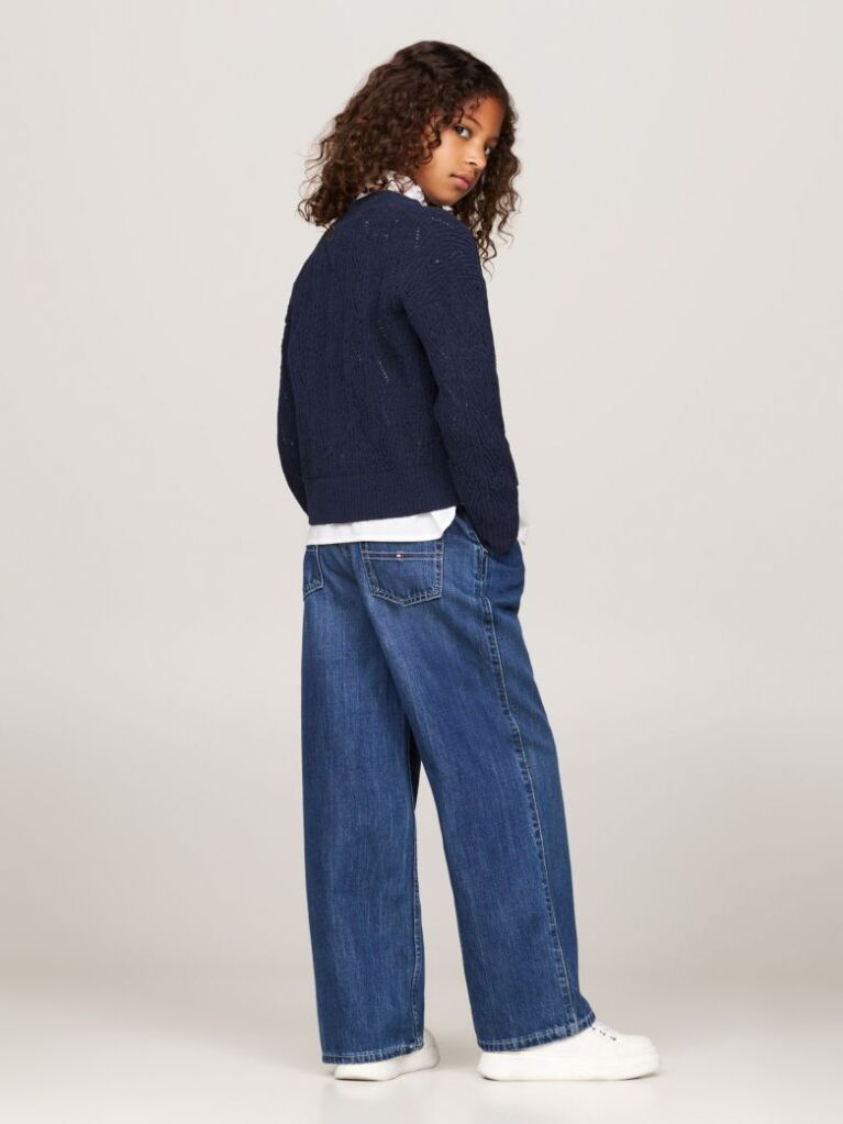 Blue Open Knit Chenille Boxy Cardigan  Girls