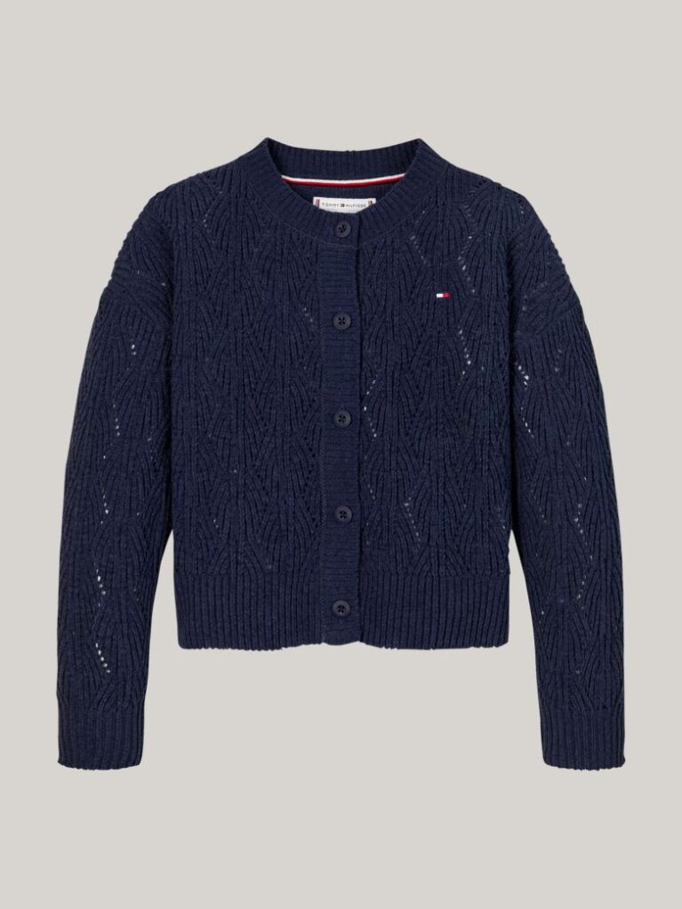 Blue Open Knit Chenille Boxy Cardigan  Girls