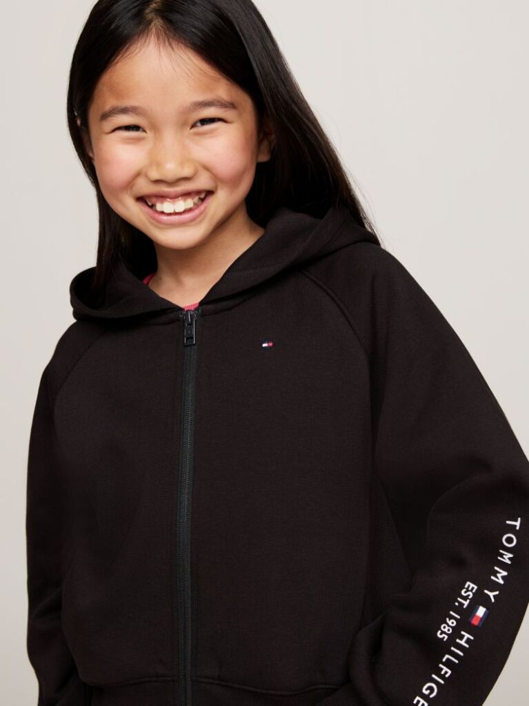 Black Embroidery Logo Zip-Thru Hoody  Girls