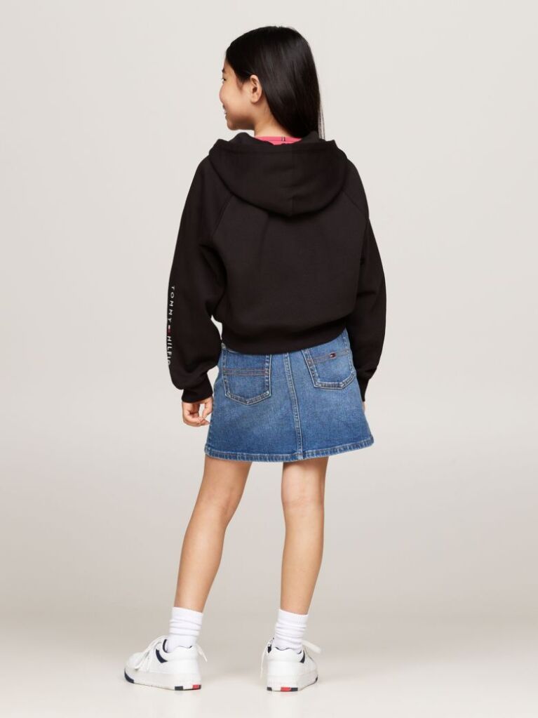 Black Embroidery Logo Zip-Thru Hoody  Girls