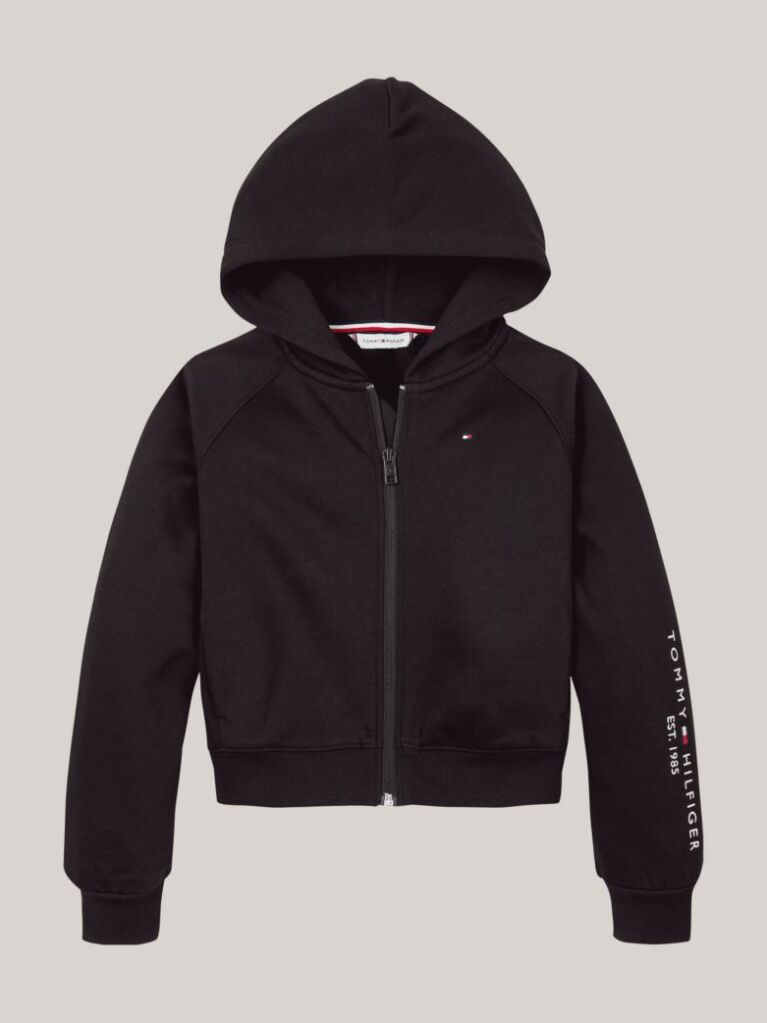 Black Embroidery Logo Zip-Thru Hoody  Girls