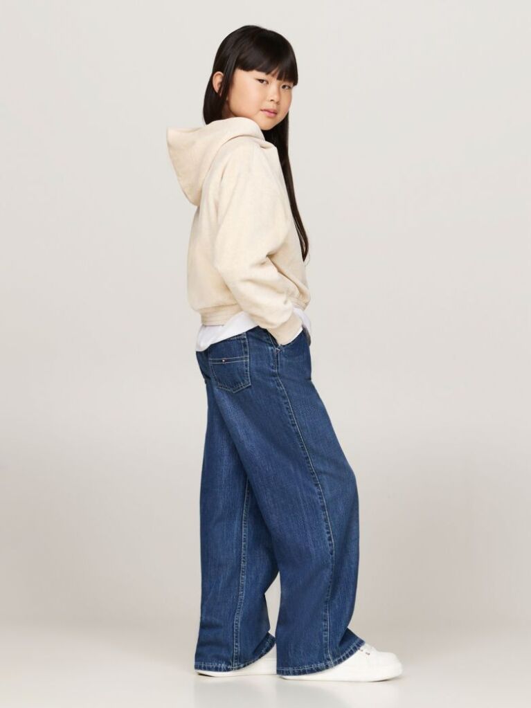 Bej Hanorac Cu Gluga Si Logo Script  Din Velour  Fete
