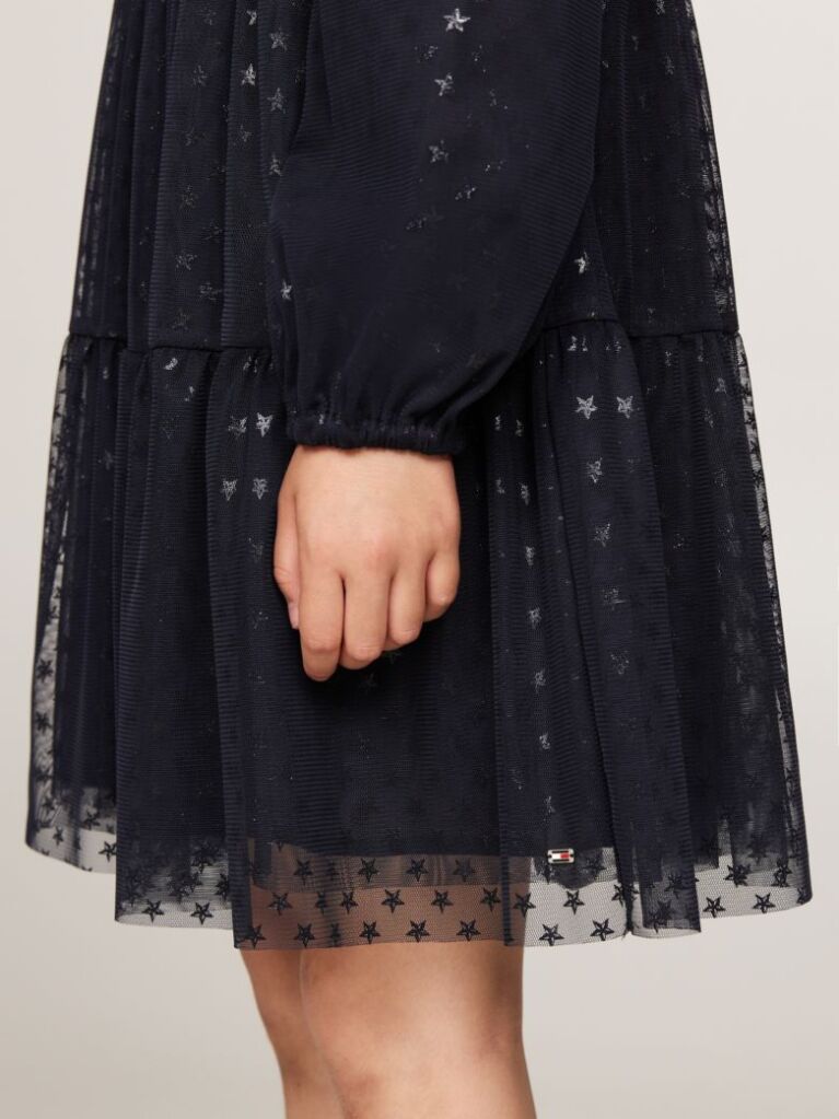 Negru Rochie Evazata Din Plasa Cu Stele Metalice   Fete