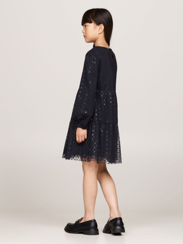 Negru Rochie Evazata Din Plasa Cu Stele Metalice   Fete