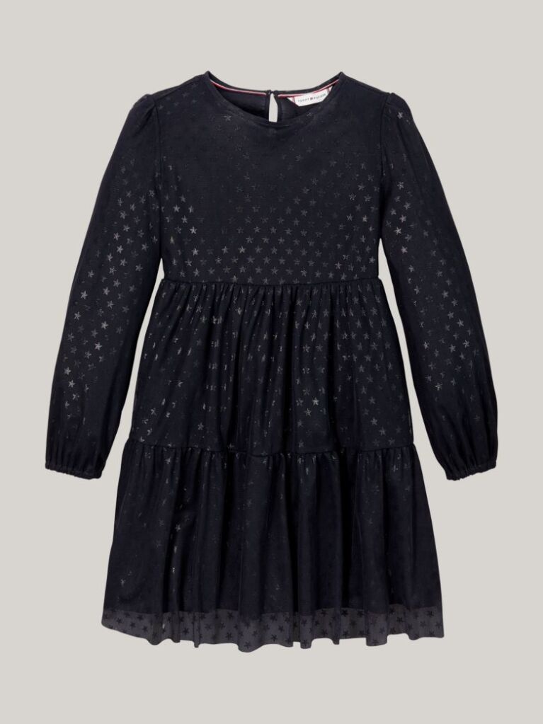 Negru Rochie Evazata Din Plasa Cu Stele Metalice   Fete