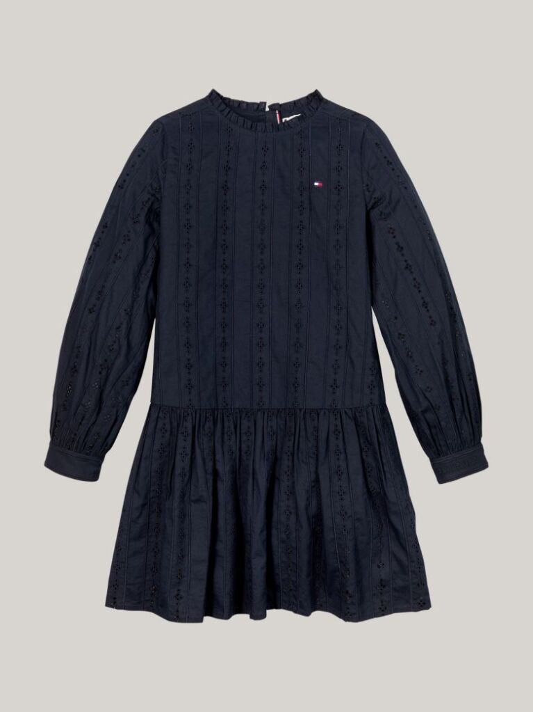 Blue Rochie Anglaise Cu Broderie Hilfiger Monotype   Fete