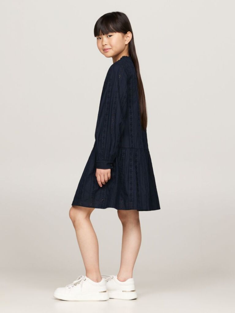 Blue Rochie Anglaise Cu Broderie Hilfiger Monotype   Fete