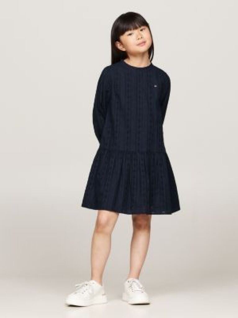 Blue Rochie Anglaise Cu Broderie Hilfiger Monotype   Fete