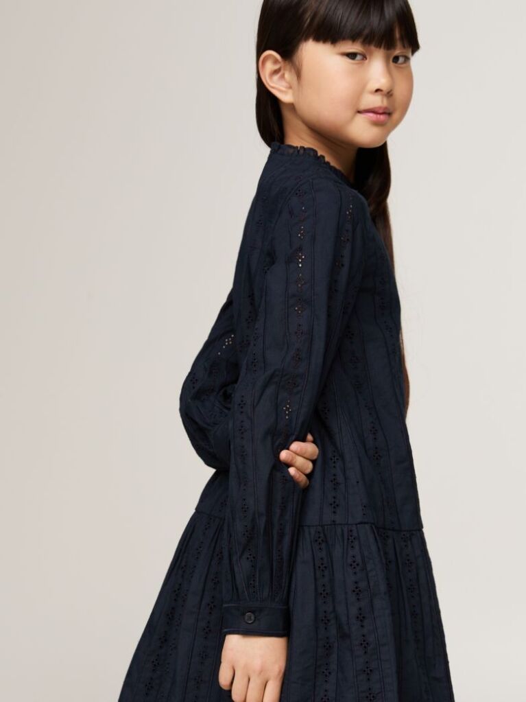 Blue Rochie Anglaise Cu Broderie Hilfiger Monotype   Fete