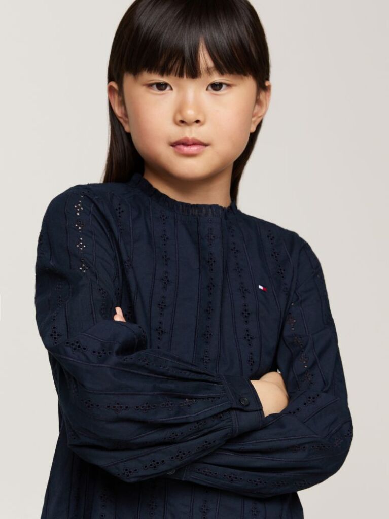 Blue Rochie Anglaise Cu Broderie Hilfiger Monotype   Fete