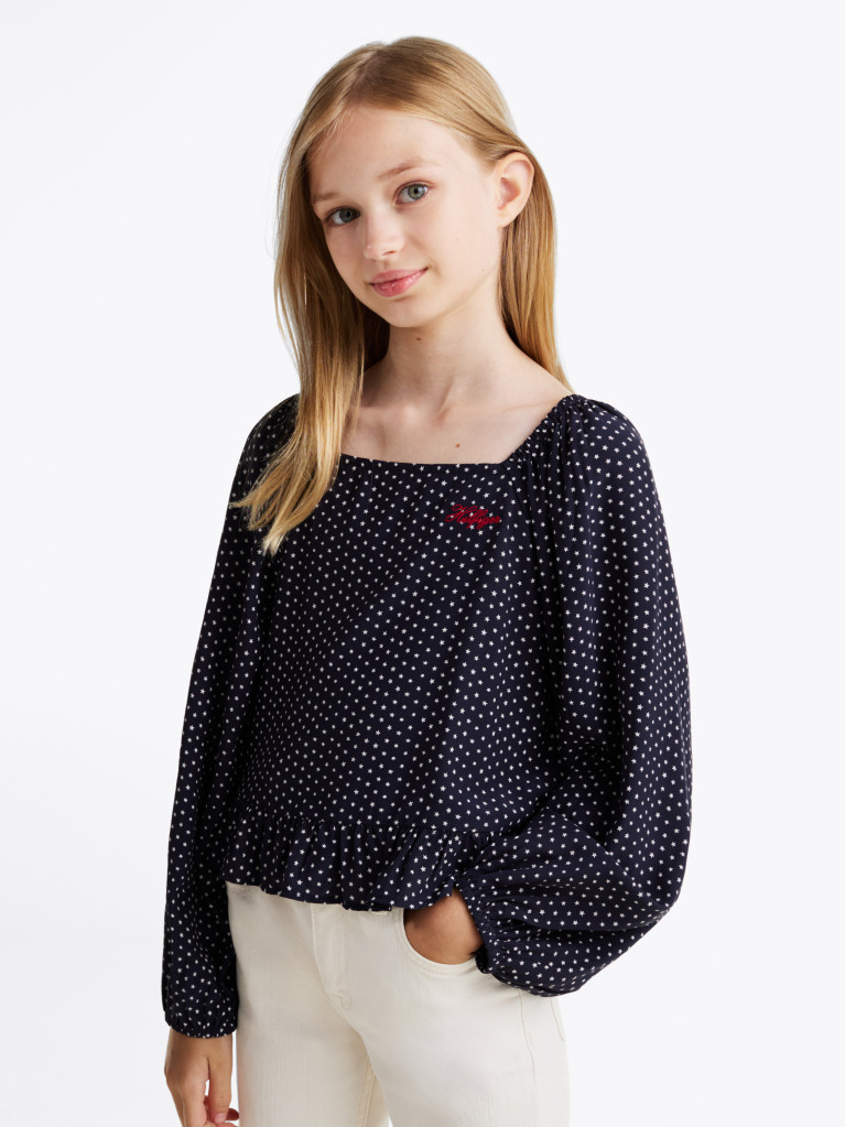 Blue Star Print Shirred Back Blouse  Girls