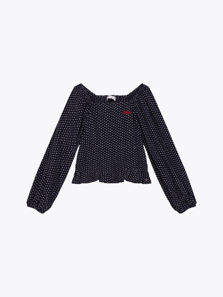 Blue Star Print Shirred Back Blouse  Girls