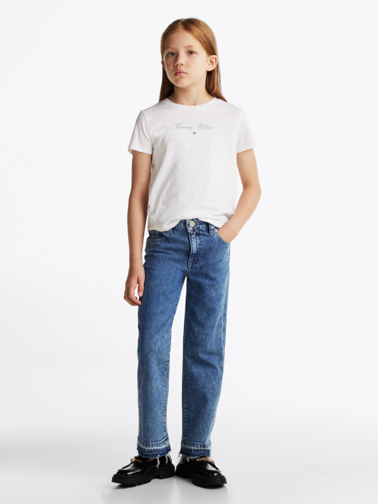 Alb Tricou Cu Guler Rotund Si Logo  Fete