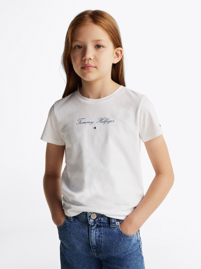 Alb Tricou Cu Guler Rotund Si Logo  Fete