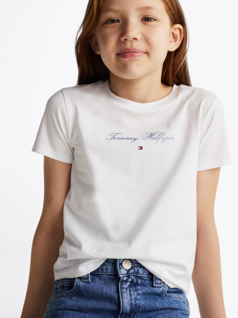 Alb Tricou Cu Guler Rotund Si Logo  Fete