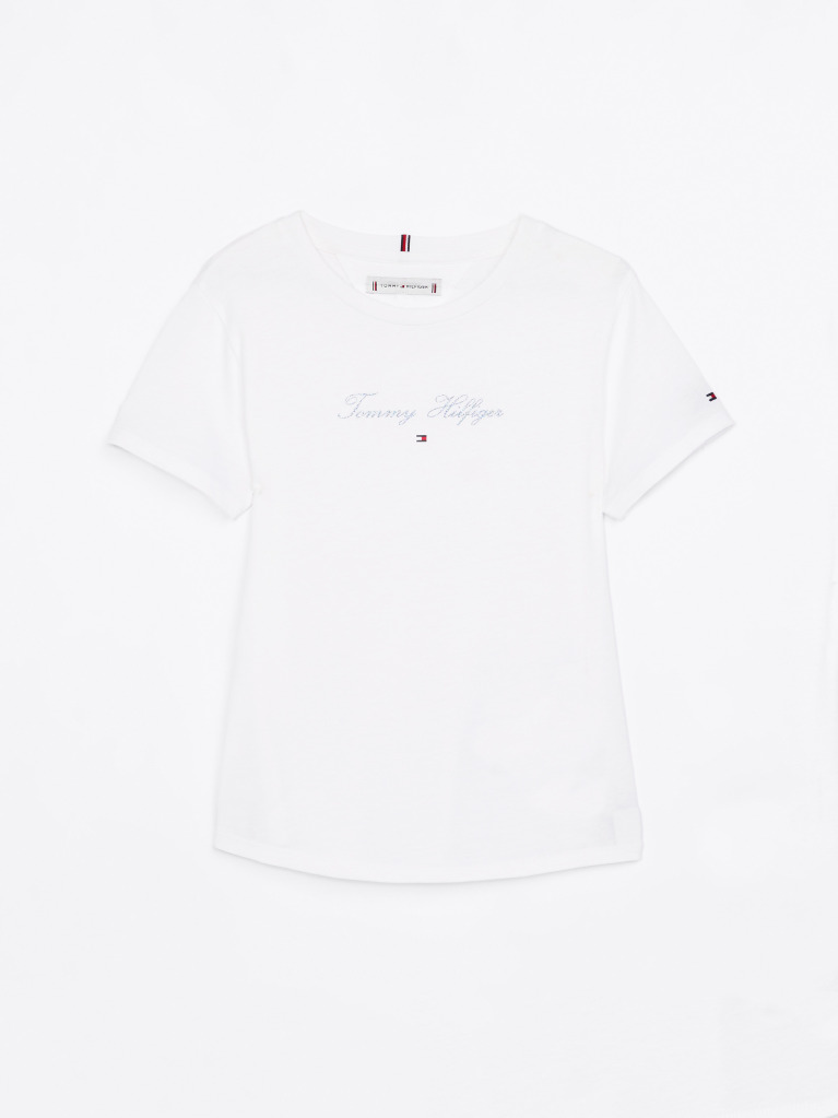 Alb Tricou Cu Guler Rotund Si Logo  Fete