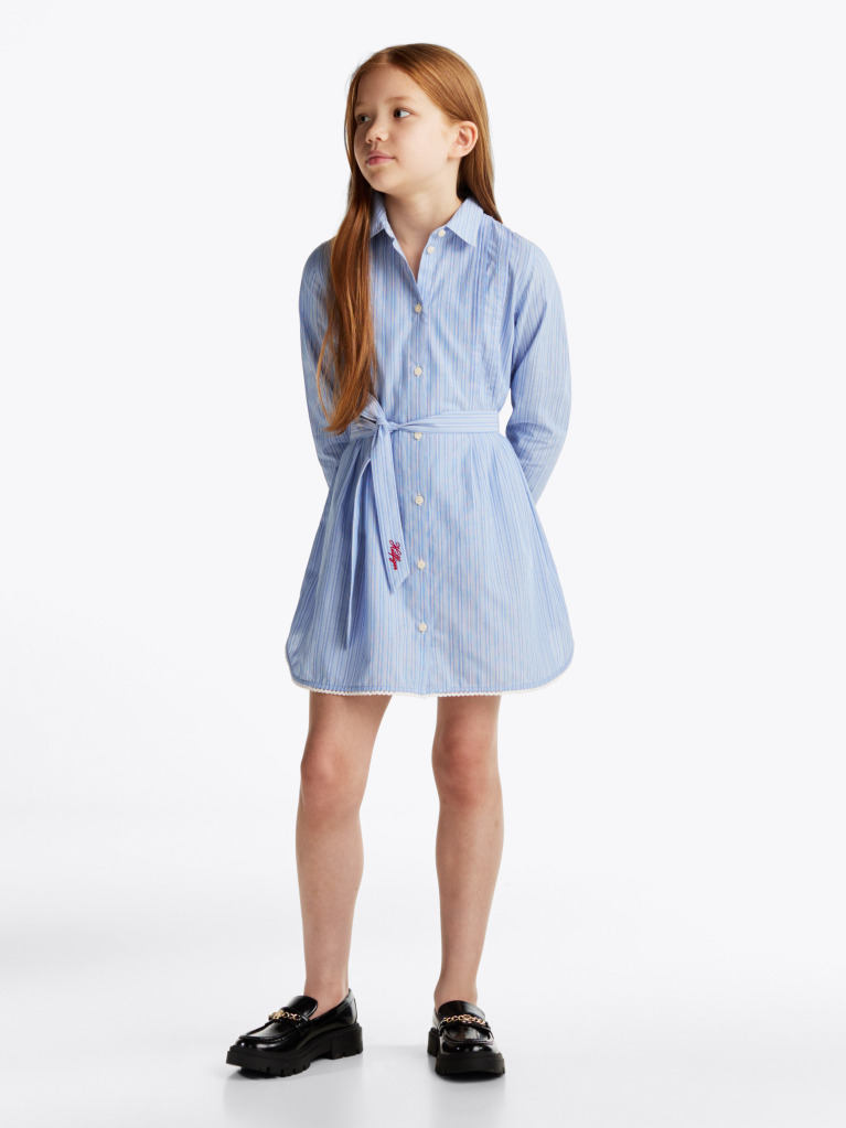 Blue Rochie Tip Camasa Cu Dungi  Fete