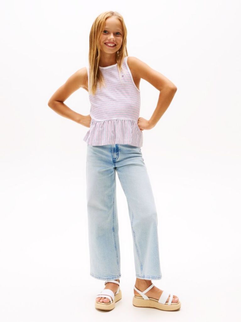 Multi Top Fara Maneci Cu Peplum Si Dungi  Fete