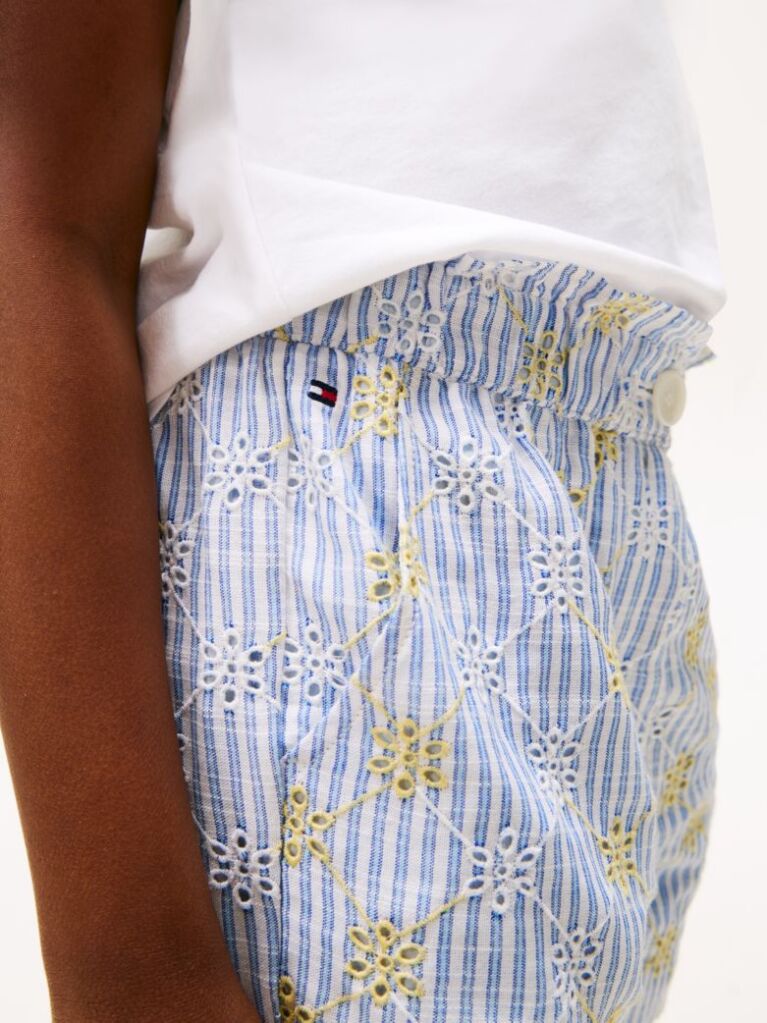 Multi Pantaloni Scurti Cu Dungi Si Broderie Englezeasca  Fete