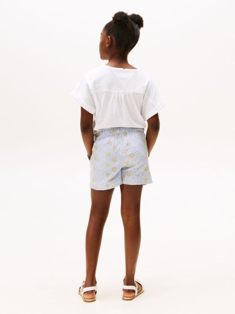 Multi Pantaloni Scurti Cu Dungi Si Broderie Englezeasca  Fete