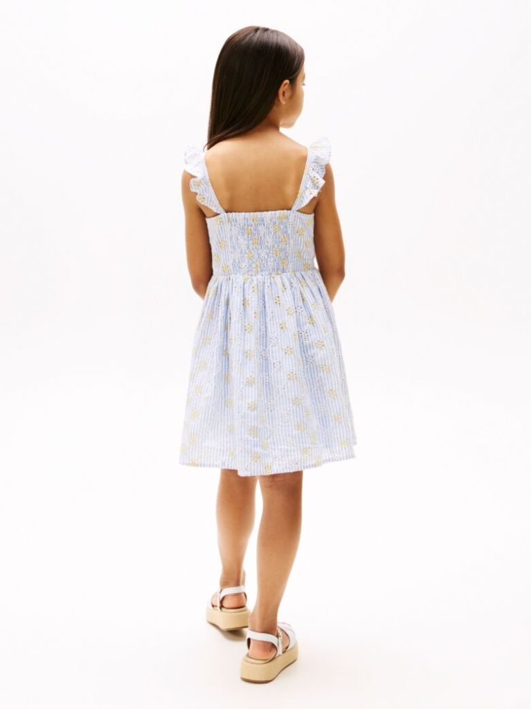 Multi Rochie Fara Maneci Cu Dungi Si Broderie Englezeasca  Fete