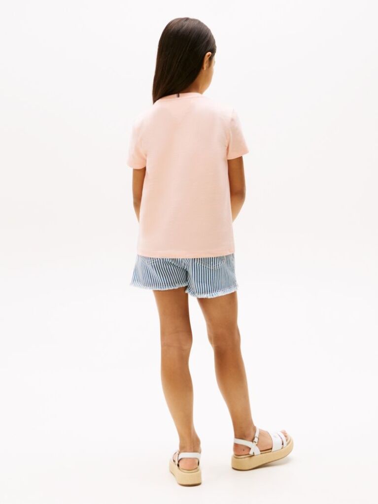 Roz Tricou Cu Guler Rotund Si Logo Varsity  Fete