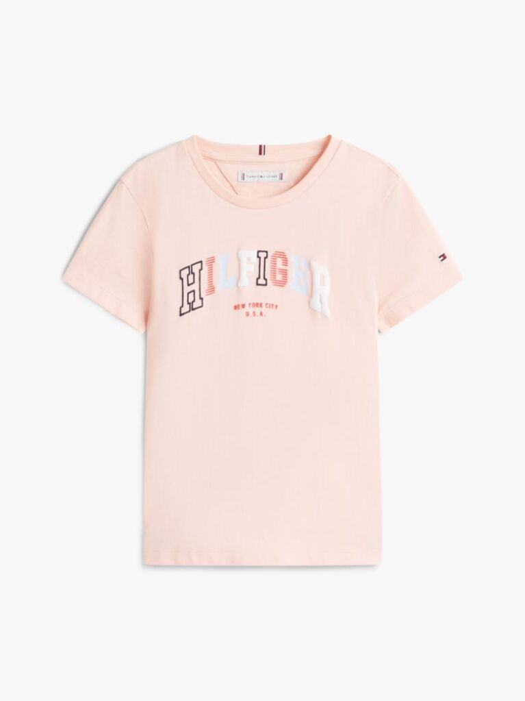 Roz Tricou Cu Guler Rotund Si Logo Varsity  Fete