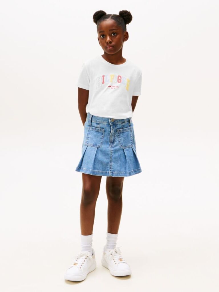 Alb Tricou Cu Guler Rotund Si Logo Varsity  Fete