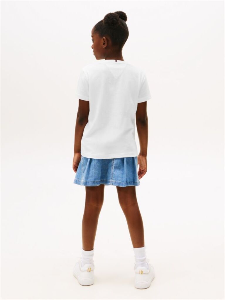 Alb Tricou Cu Guler Rotund Si Logo Varsity  Fete