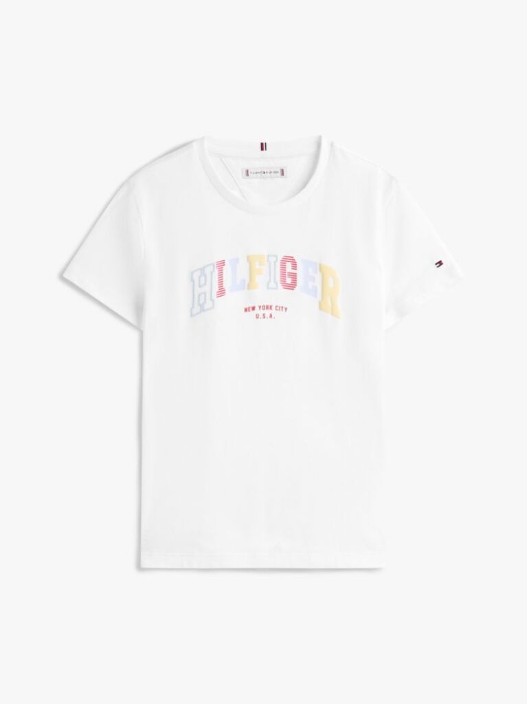 Alb Tricou Cu Guler Rotund Si Logo Varsity  Fete