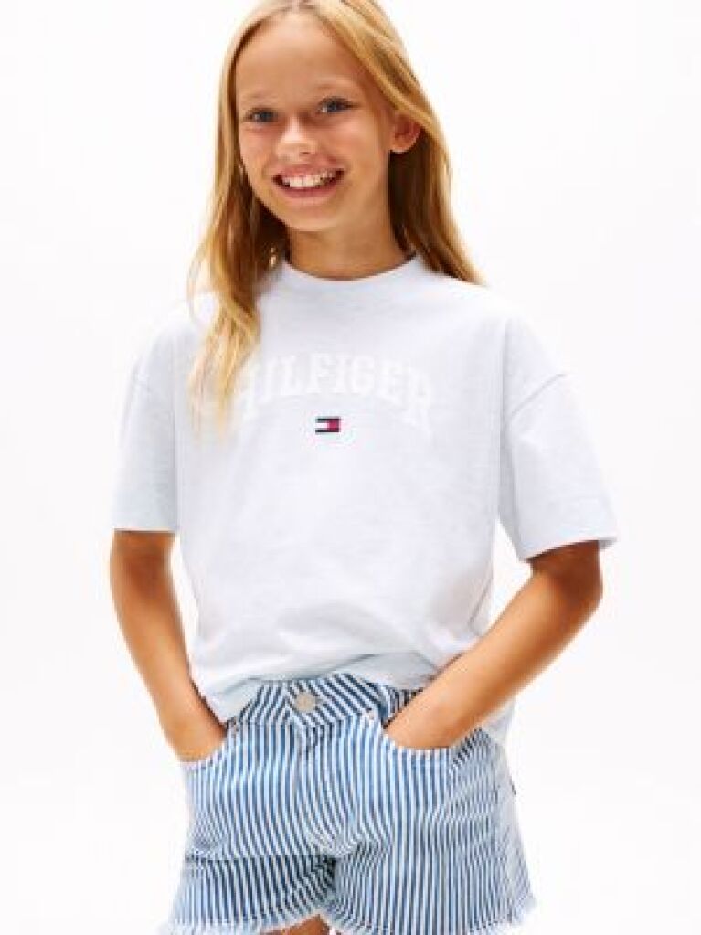 Blue Tricou Mélange Cu Logo Varsity  Fete