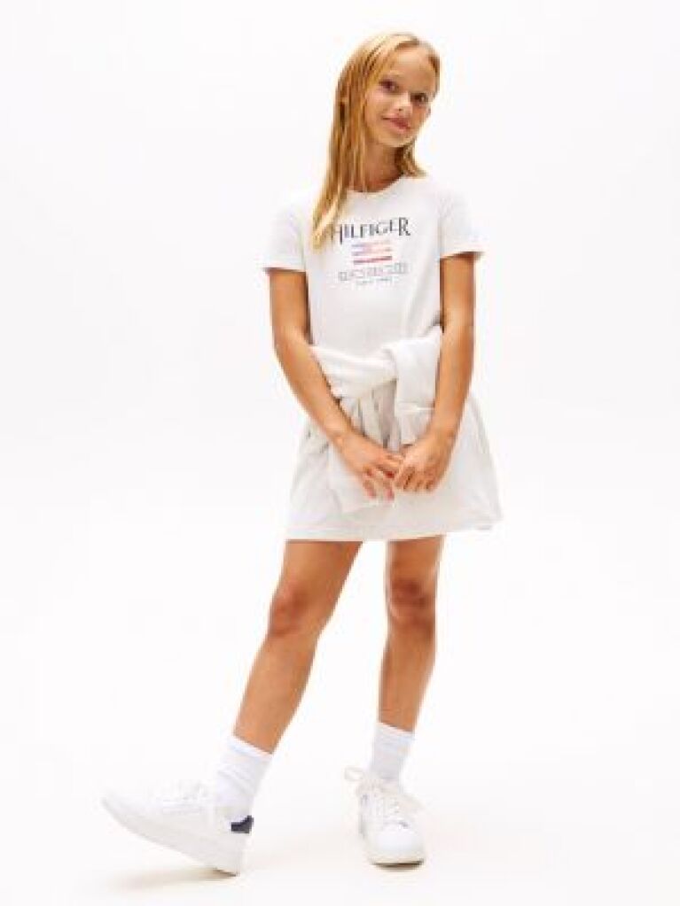 Alb Rochie Tip Tricou Cu Steagul Hilfiger Din Paiete  Fete