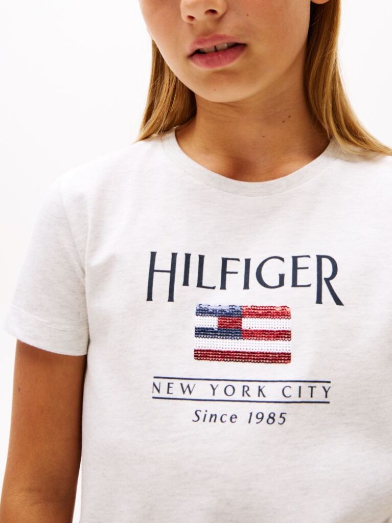 Alb Rochie Tip Tricou Cu Steagul Hilfiger Din Paiete  Fete