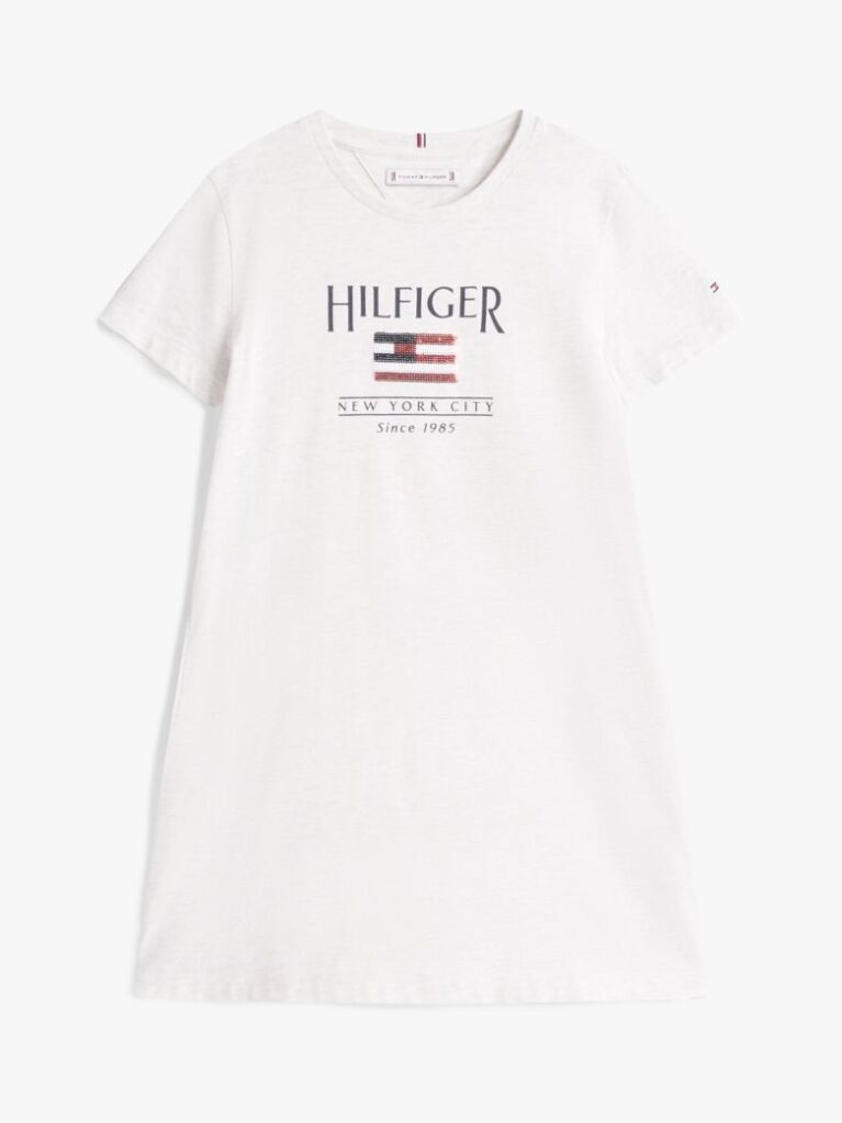 Alb Rochie Tip Tricou Cu Steagul Hilfiger Din Paiete  Fete