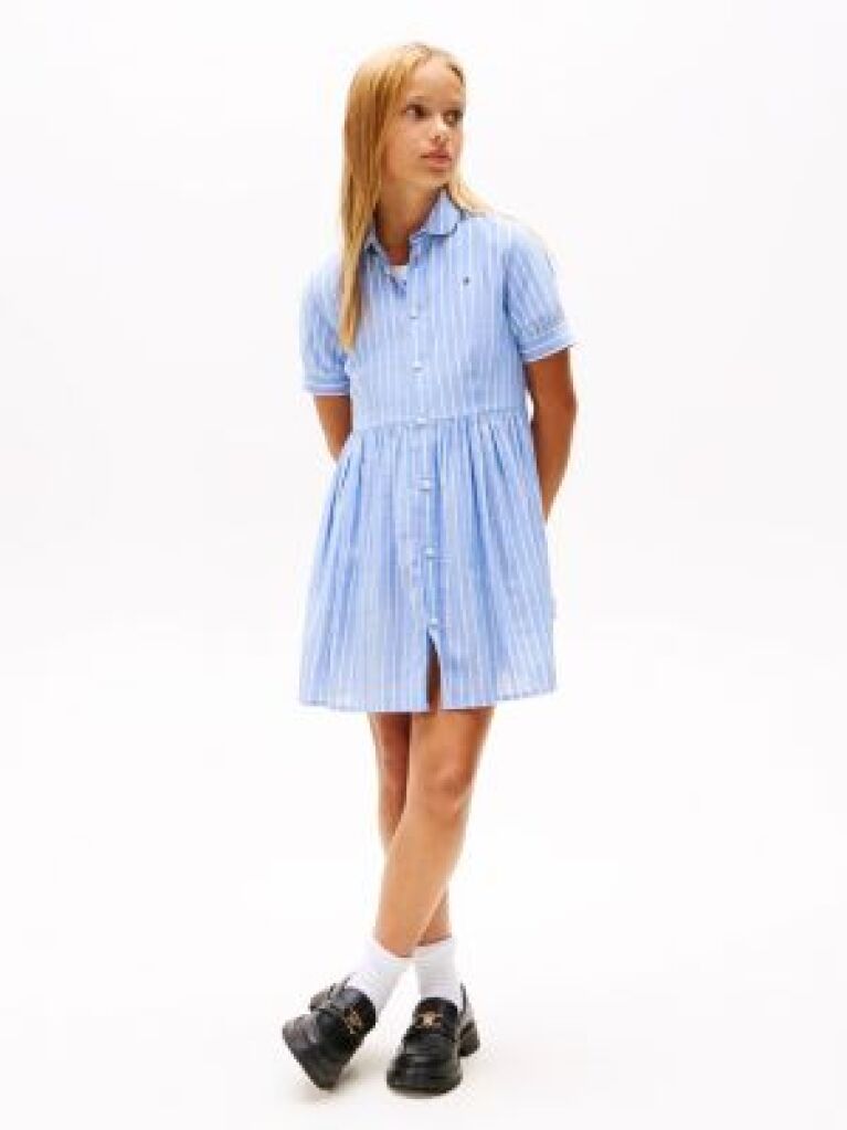 Blue Rochie Camasa Cu Maneca Scurta In Dungi  Fete