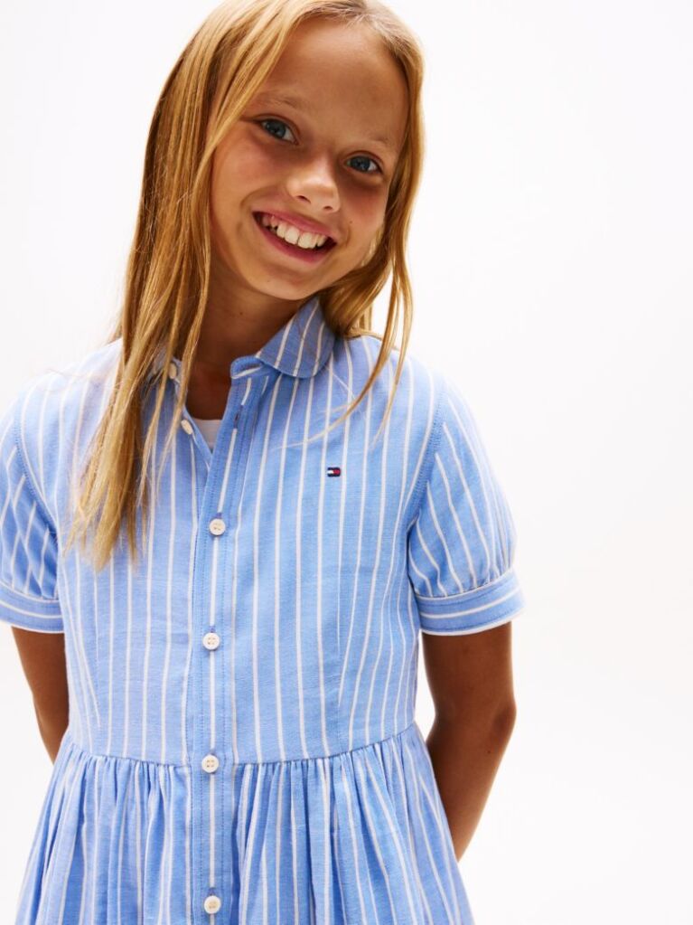 Blue Rochie Camasa Cu Maneca Scurta In Dungi  Fete